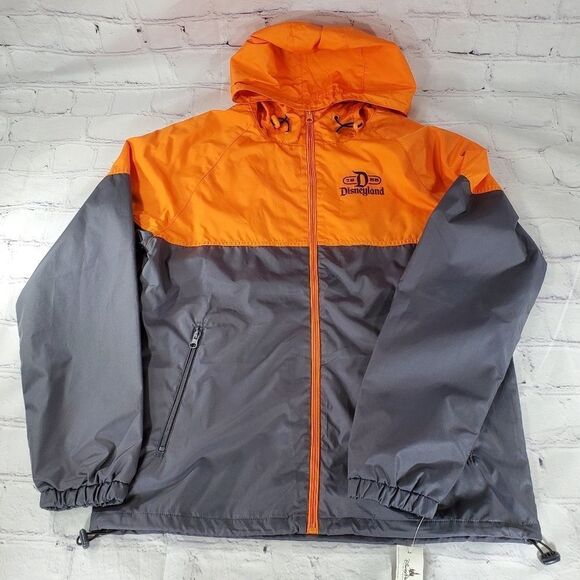 🔹️NWT Disneyland 1955 Orange & Gray Lightweight Hooded Windbreaker Small - Picture 3 of 12